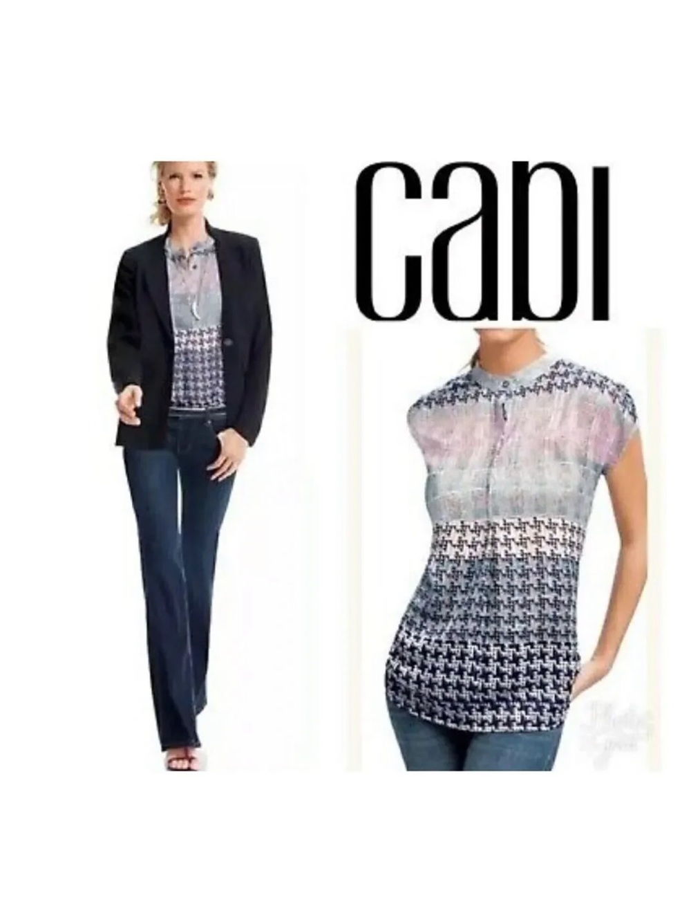 CAbi Astor Multi Printed Cap-Sleeve Scoop Neck Top